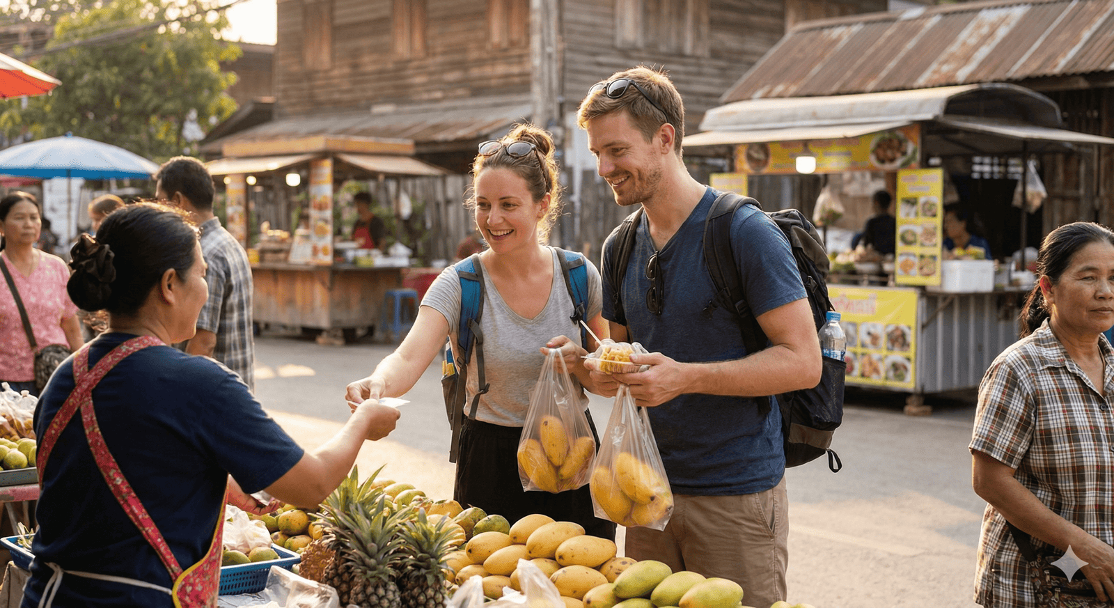saving money on holiday by shopping at local market