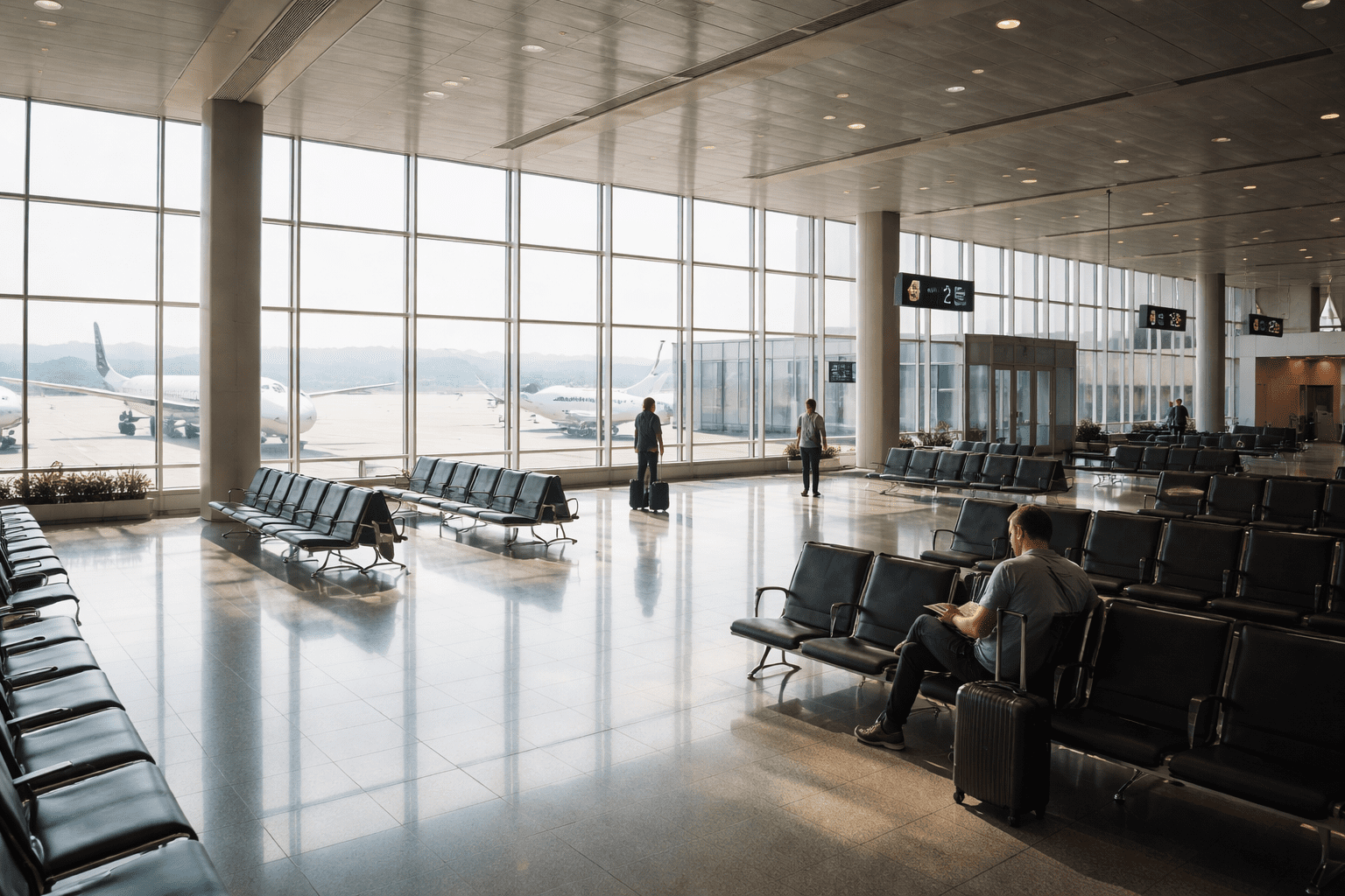 quiet airport during off peak travel period