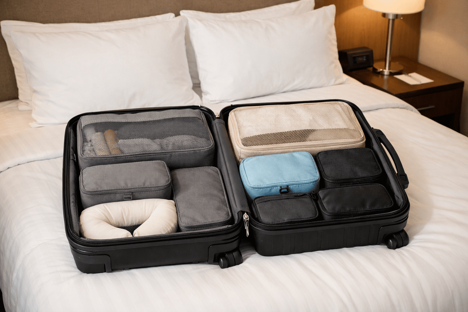 organised suitcase with packing cubes for stress-free travel