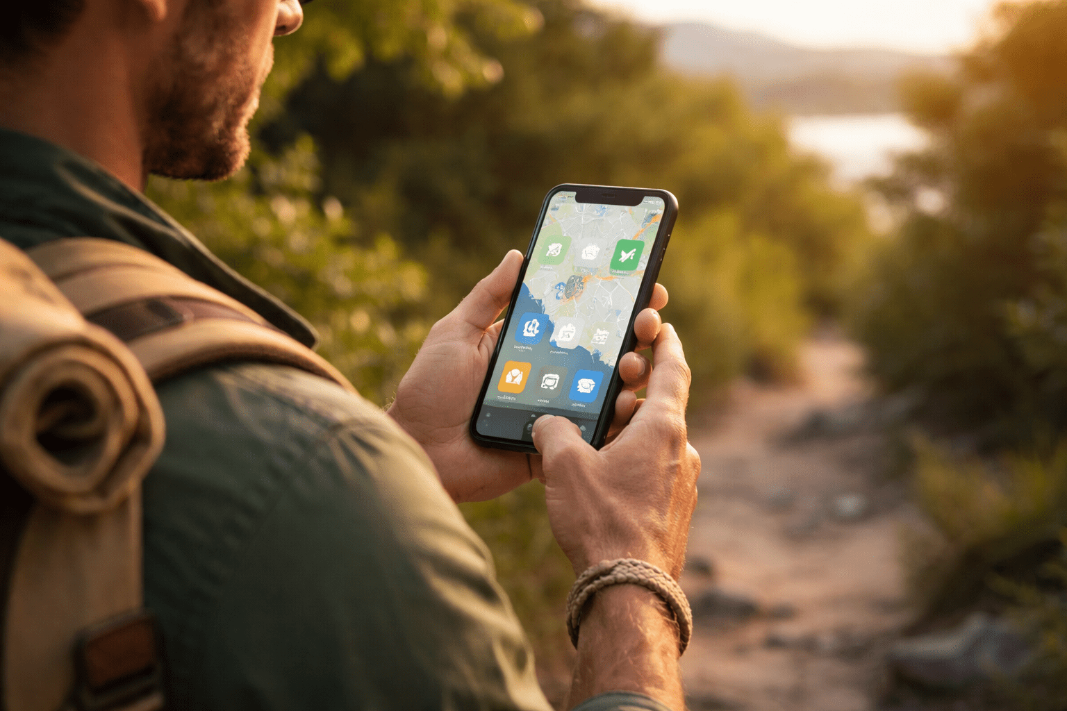 traveller using smartphone for maps and travel apps while abroad