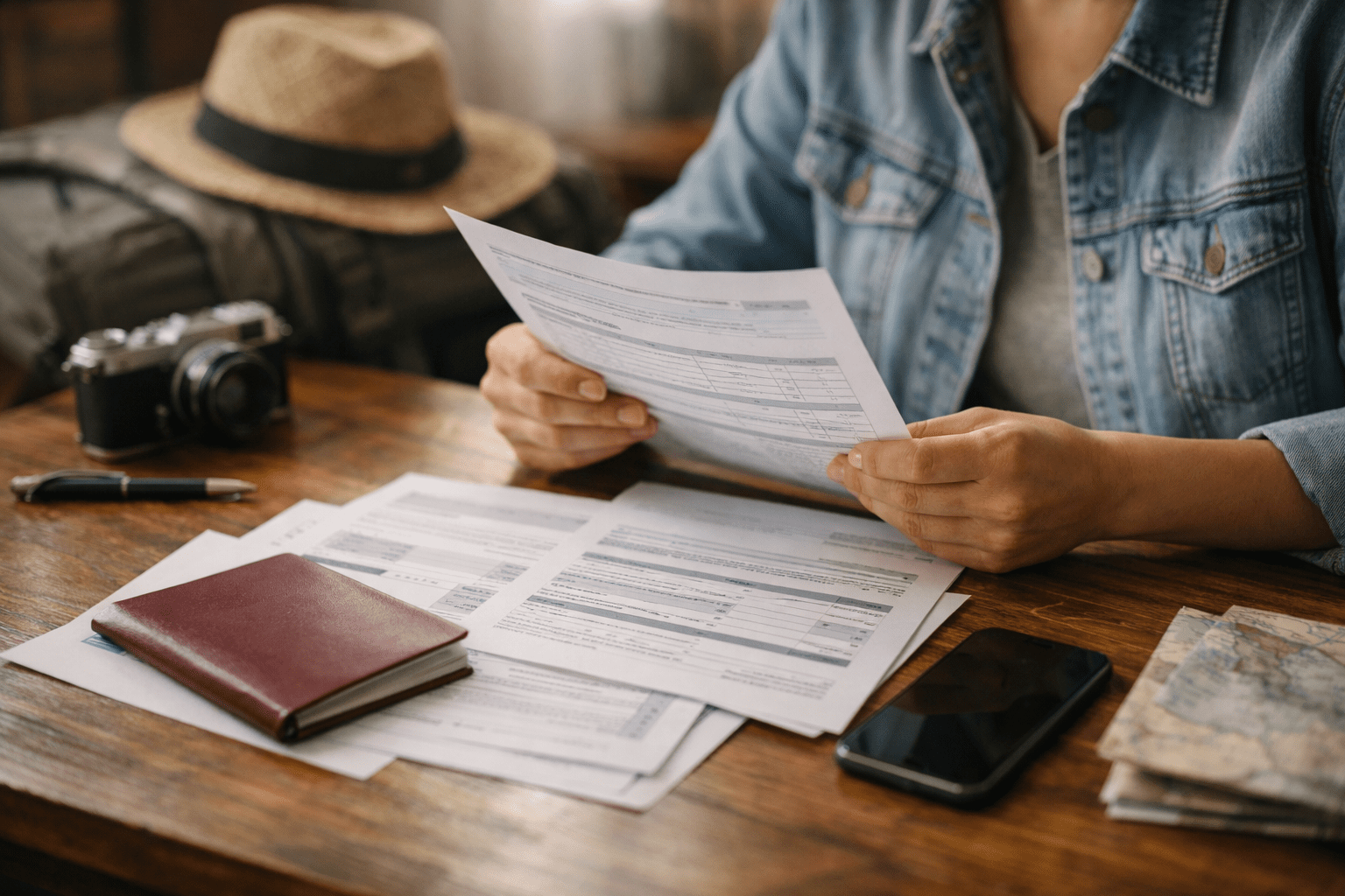 Passport and travel documents with digital copies prepared for travel