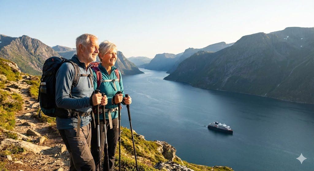 Adventure tours for seniors active couple hiking