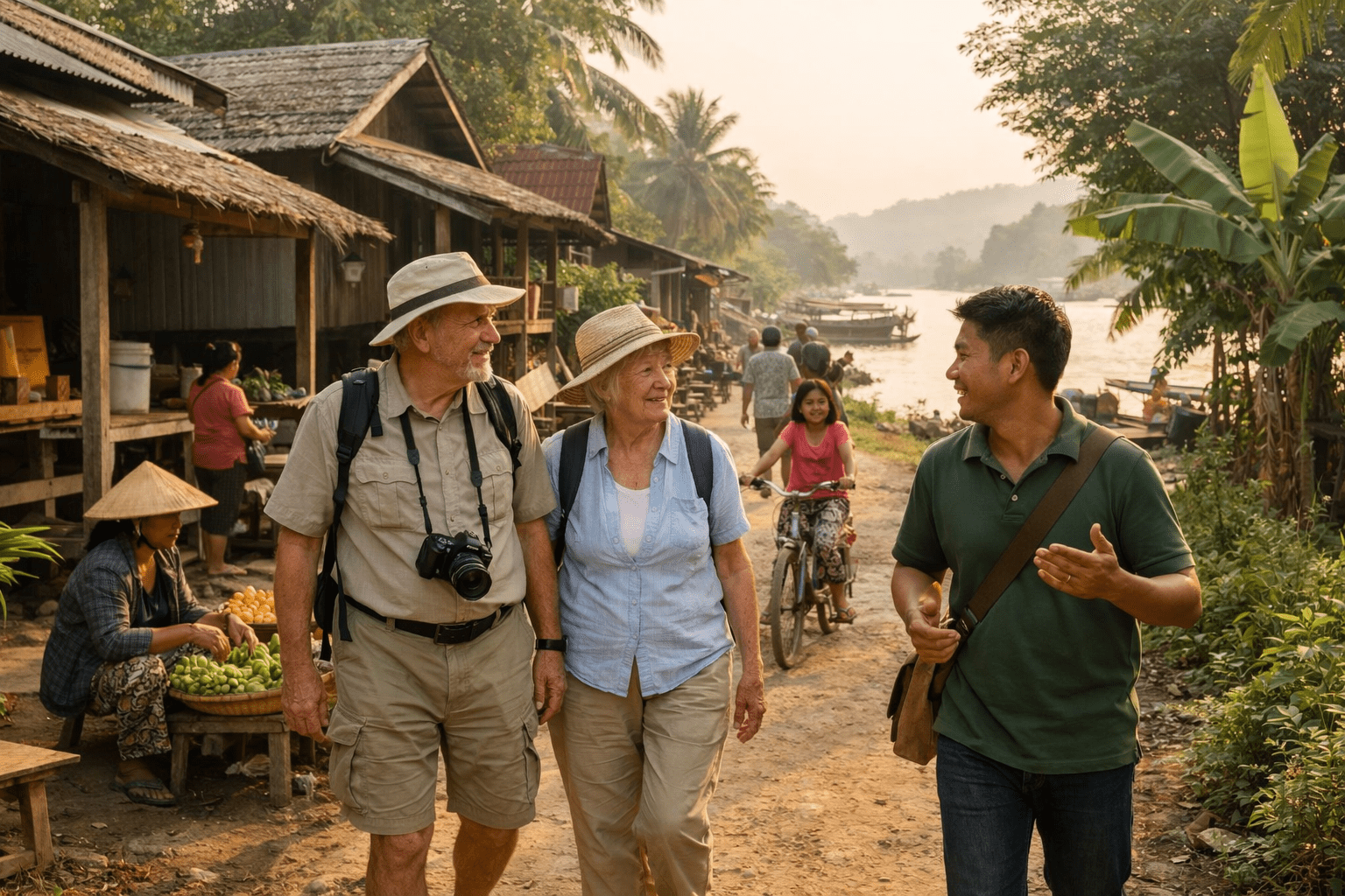 senior couple on a mekong river cruise excursion