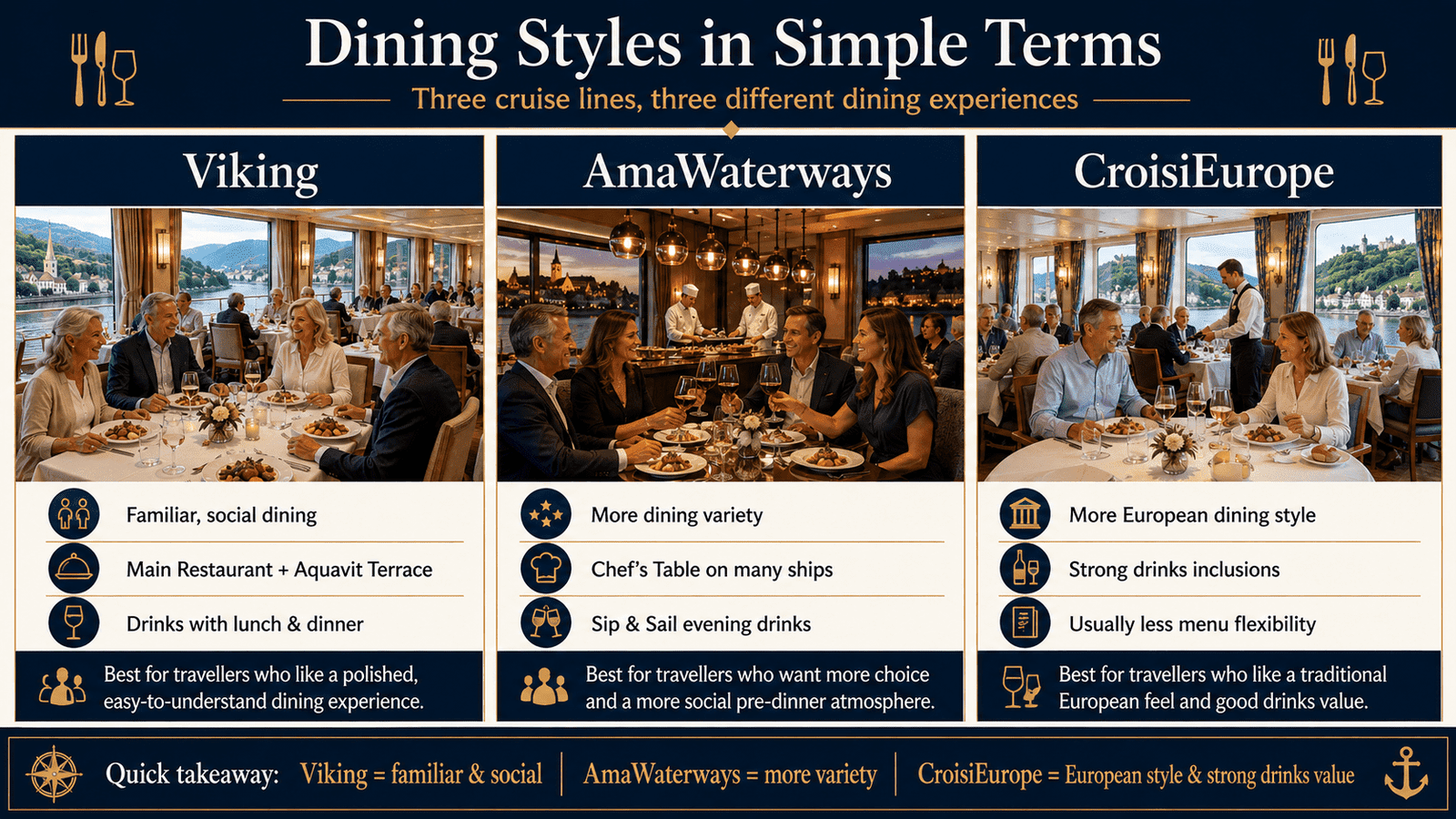 dining options of european river ships